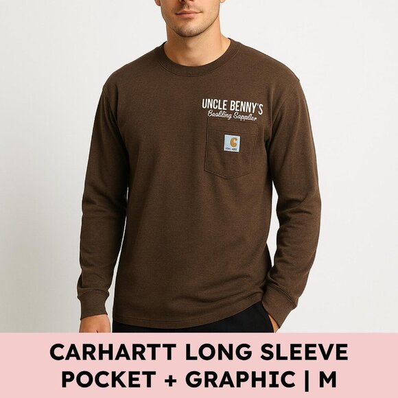 Carhartt Loose Fit Long Sleeve Pocket Tee Heather Brown Size M Workwear Graphic - Picture 1 of 12
